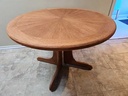 Round Danish Teak & Oak Dining Table w/1 Leaf.  Teak Top, Oak Apron and Legs