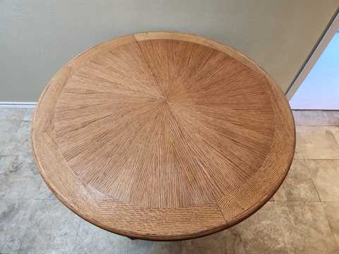 Round Danish Teak & Oak Dining Table w/1 Leaf.  Teak Top, Oak Apron and Legs