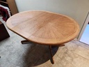 Round Danish Teak & Oak Dining Table w/1 Leaf.  Teak Top, Oak Apron and Legs