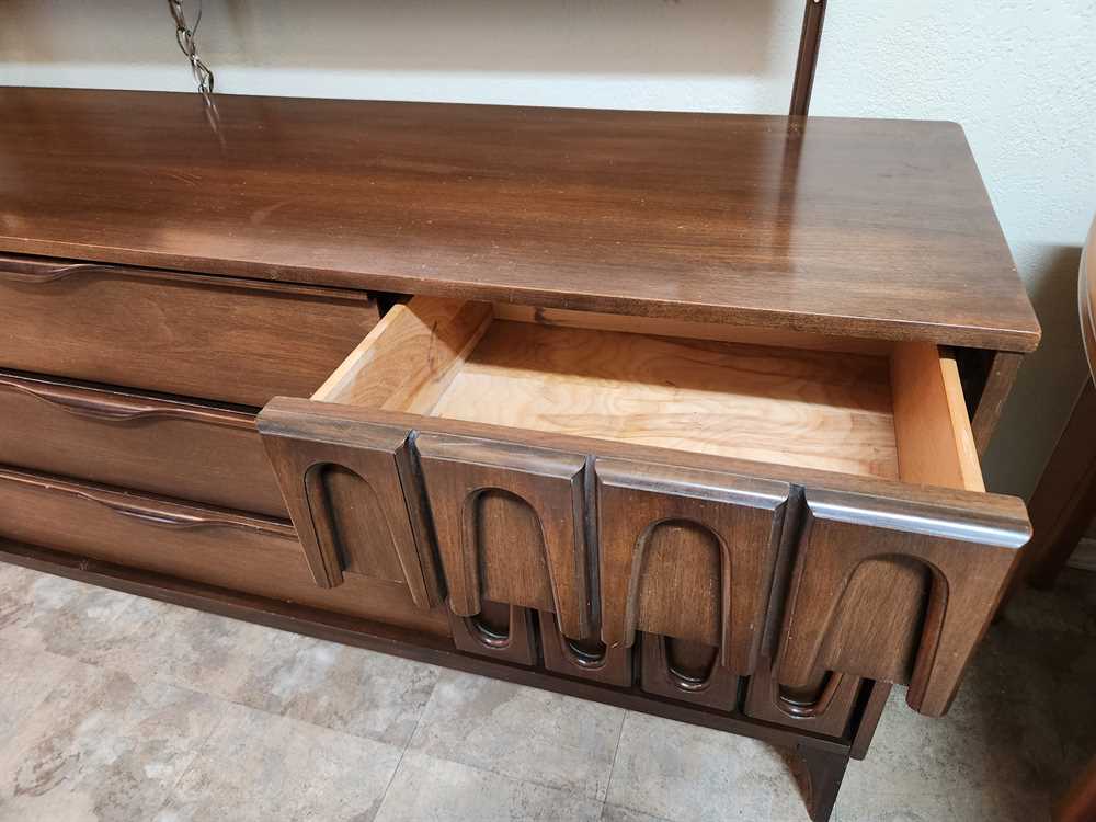 1970 Vic Art 9 Drawer Walnut Low Boy Dresser by Victoriaville w/ Mirror