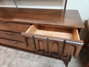 1970 Vic Art 9 Drawer Walnut Low Boy Dresser by Victoriaville w/ Mirror