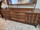 1970 Vic Art 9 Drawer Walnut Low Boy Dresser by Victoriaville w/ Mirror