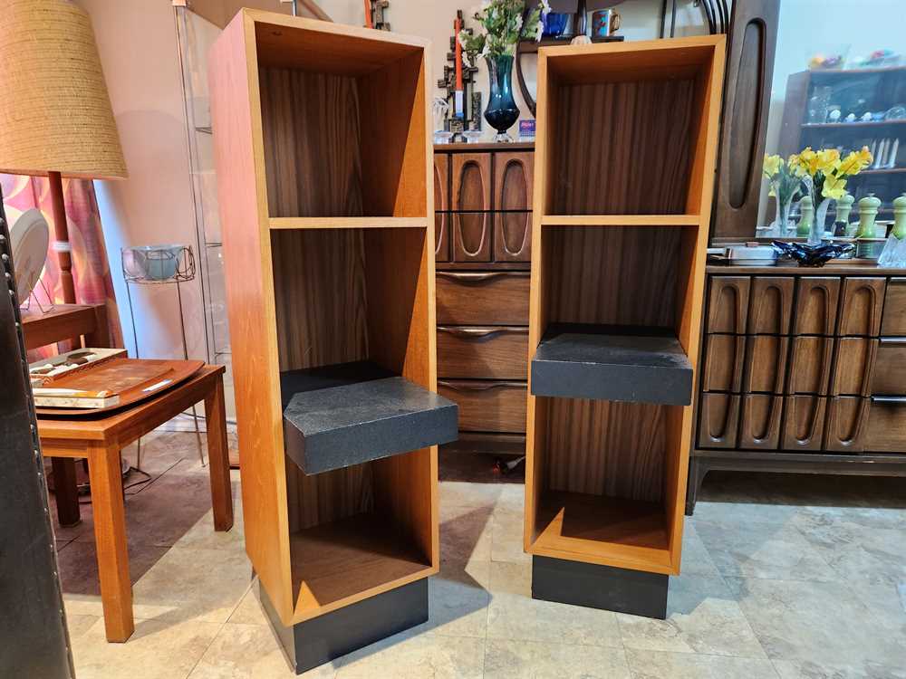 Teak Bookcase w/ One Adjustable Faux Leather Bound Shelf