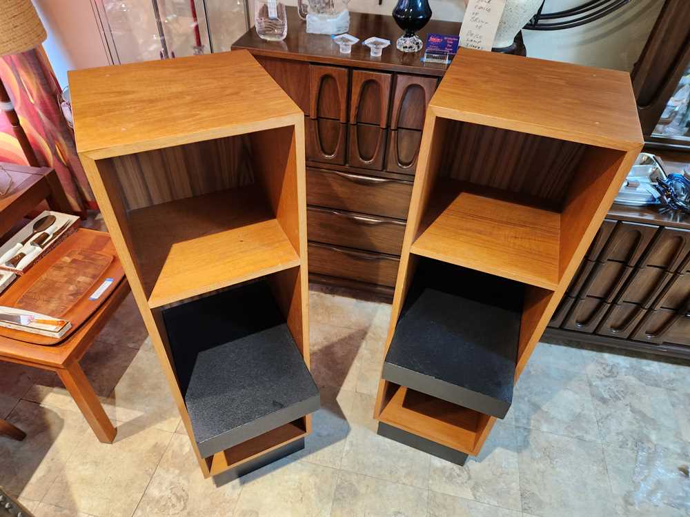 Teak Bookcase w/ One Adjustable Faux Leather Bound Shelf