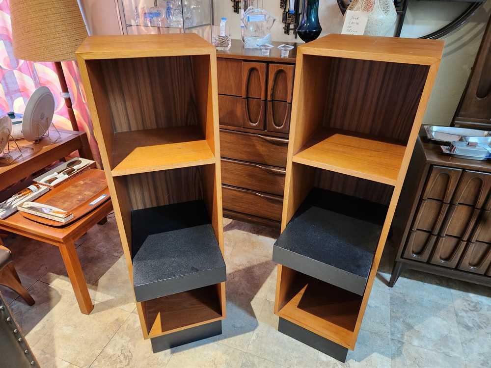 Teak Bookcase w/ One Adjustable Faux Leather Bound Shelf