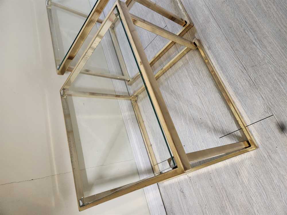 Pair of Brass & Glass Square End Tables
