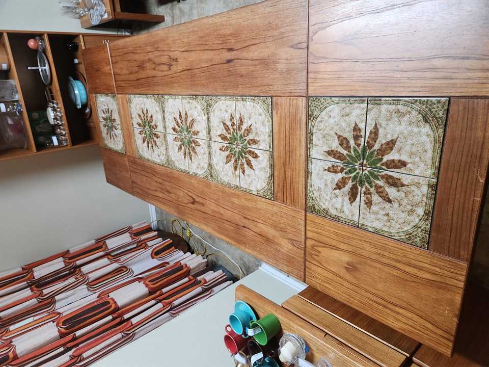 Gangso Mobler Teak Dining Table with 2 Leaves and Italian Tile Inlay