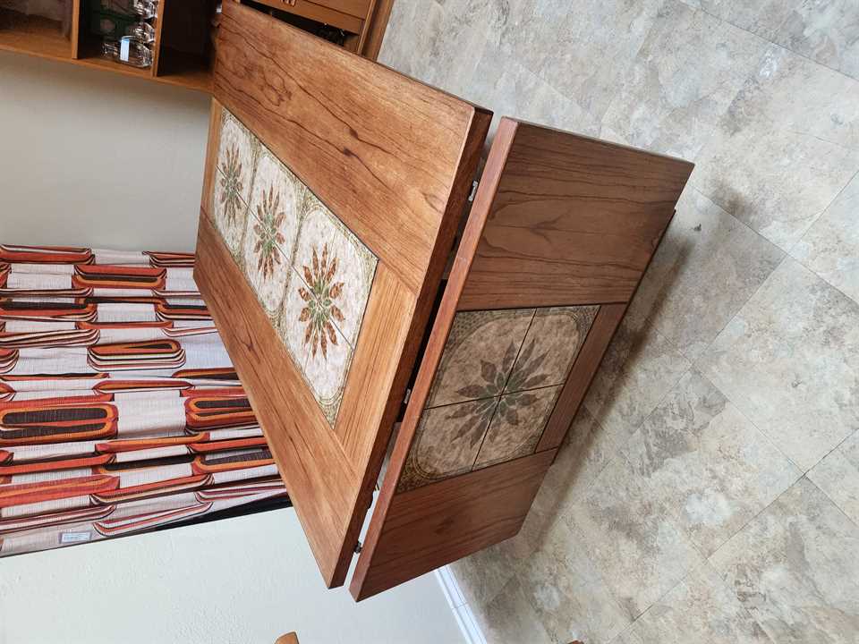 Gangso Mobler Teak Dining Table with 2 Leaves and Italian Tile Inlay