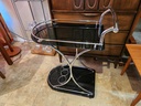 Vintage Art Deco Black Glass and Chrome Bar Cart