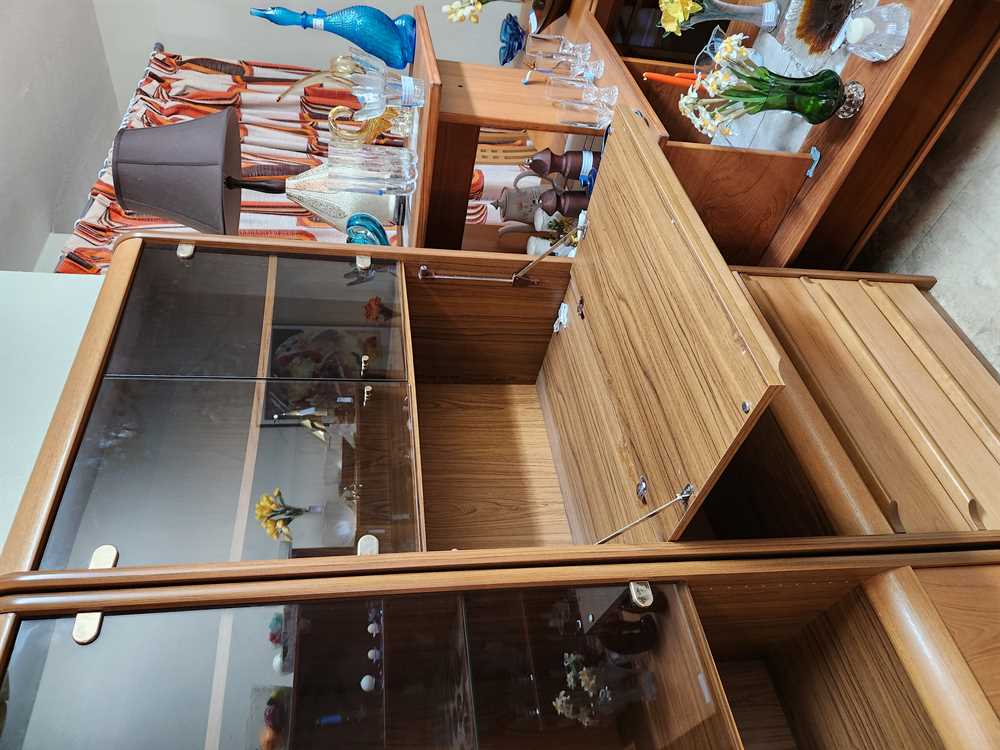 Teak Wall Unit w/ Dropdown Bar