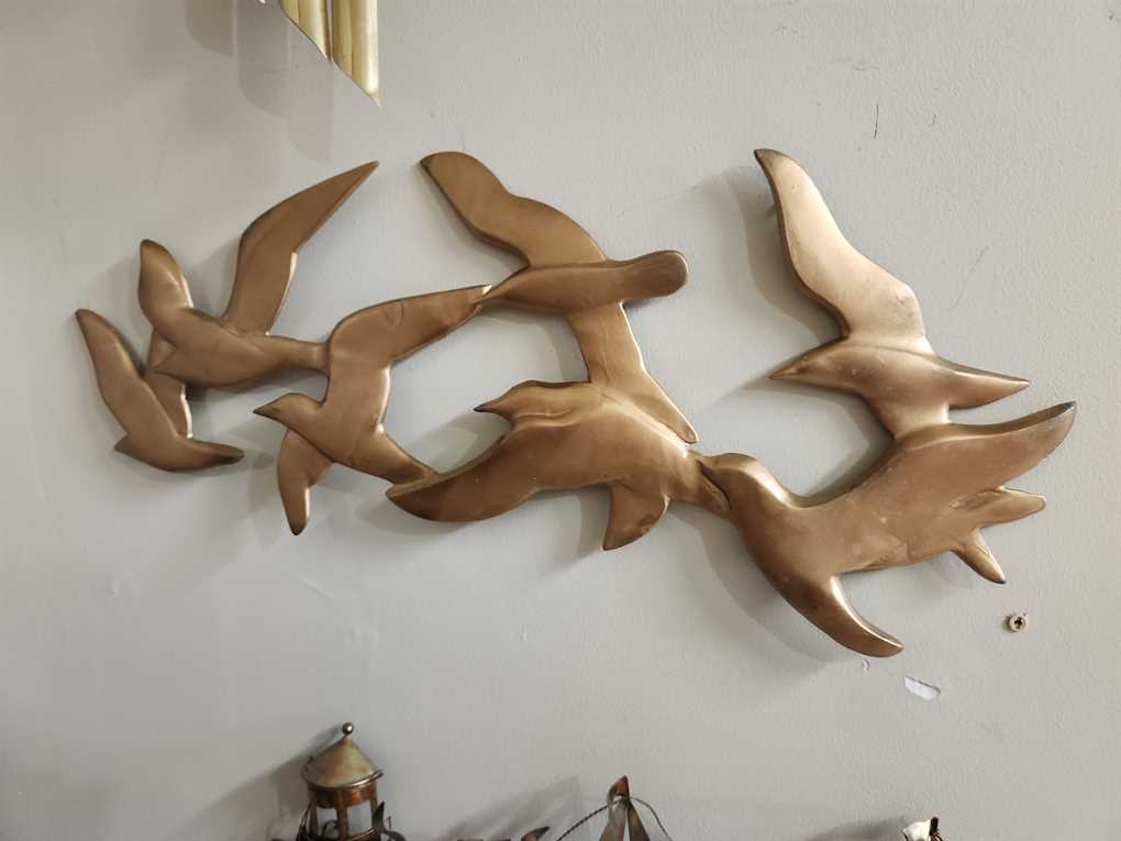 Large Brass Flock of Seagulls Wall Hanging