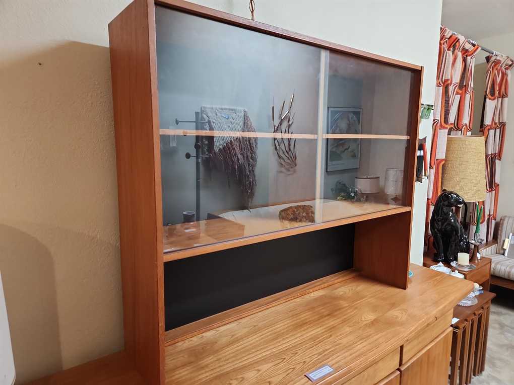 Teak Hutch with Sliding Glass Doors