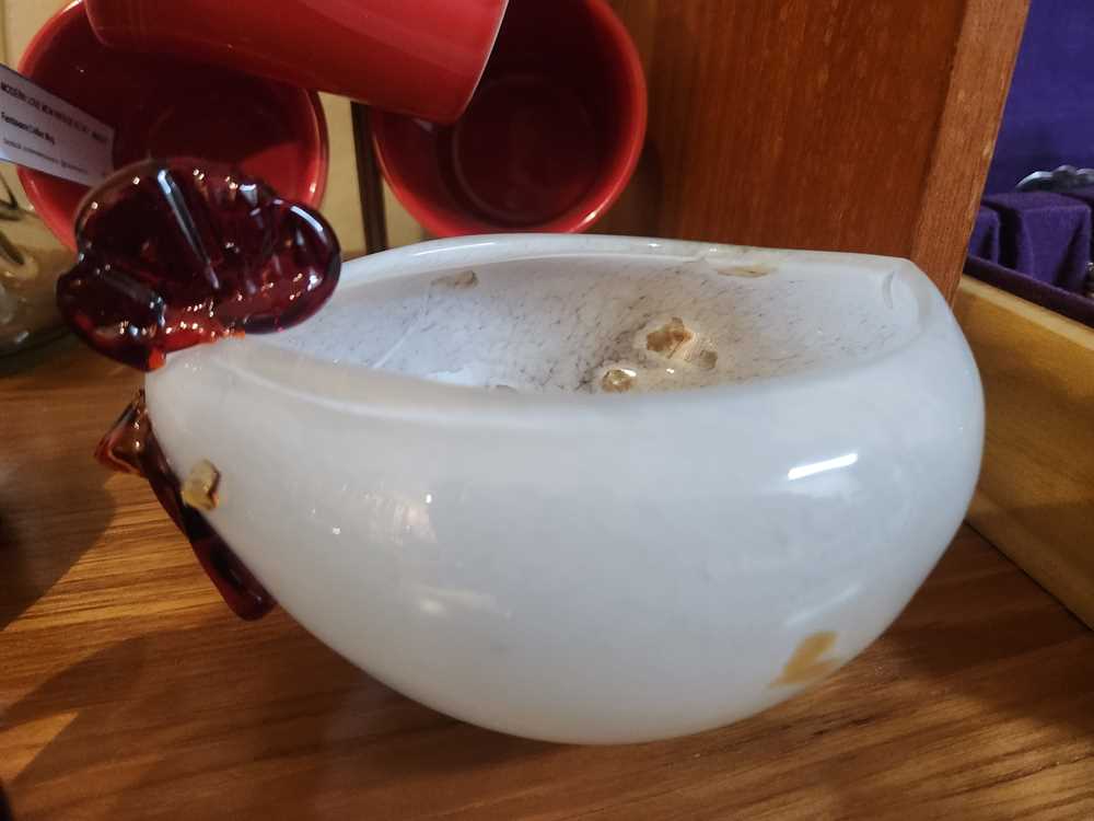 Murano White & Blood Red Rooster Bowl