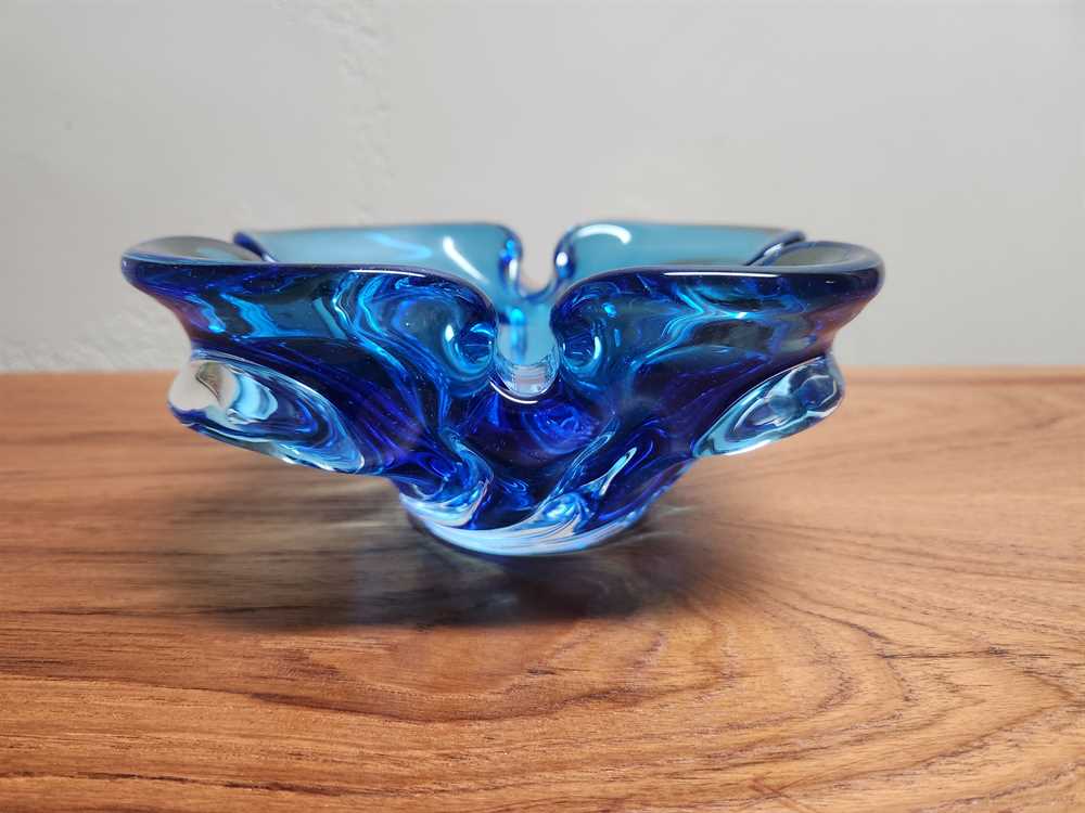 Blue Chalet Glass Basket - Etched