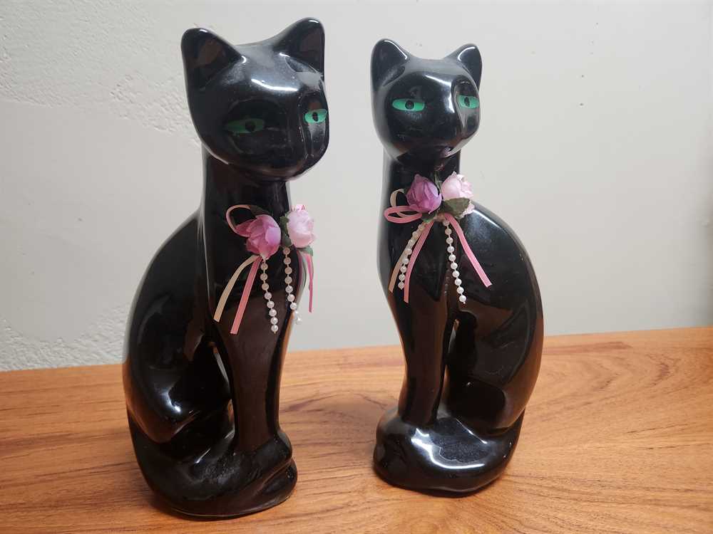 Pair of Vintage Black Ceramic Cats