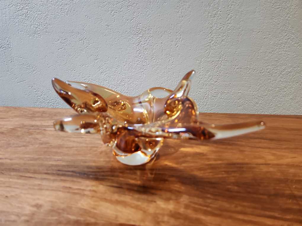 Small Amber Lorraine Glass Basket / Ashtray