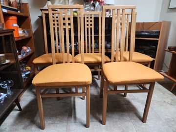 Set of 5 Italian IMS SRL High Back Blonde Teak Dining Chairs