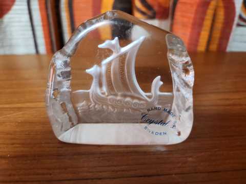 Nybro Sweden Viking Ship Paperweight