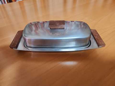 Teak and Stainless Steel Butterdish
