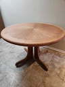 Round Danish Teak & Oak Dining Table w/1 Leaf.  Teak Top, Oak Apron and Legs