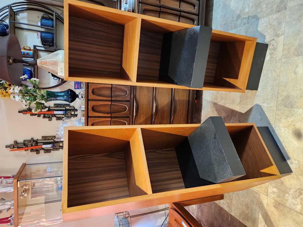 Teak Bookcase w/ One Adjustable Faux Leather Bound Shelf