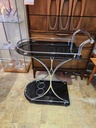 Vintage Art Deco Black Glass and Chrome Bar Cart