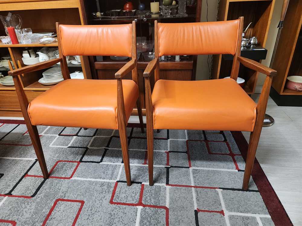 Teak arm chair - new foam and orange leather