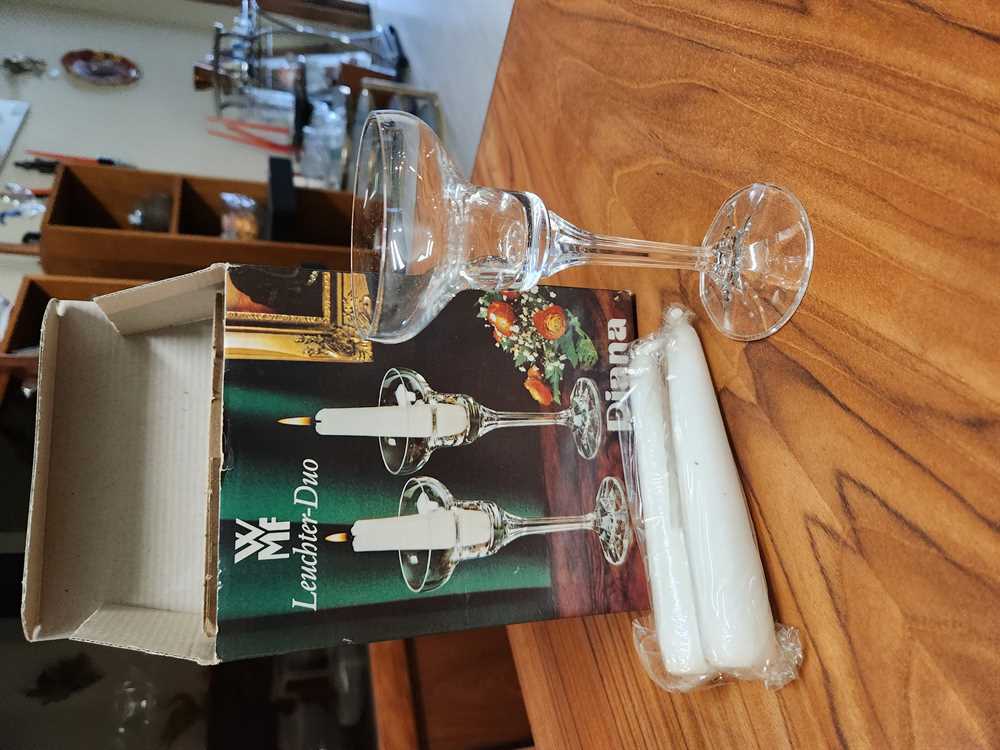 Pair 1970's WMF Germany Crystal "Diana" Candle Holders - New in Box