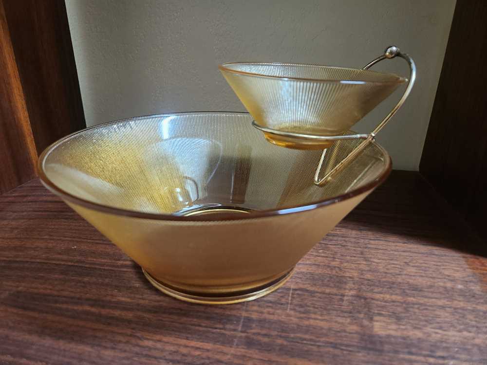 1950's Federal Glass Amber Chip and Dip Bowl Set