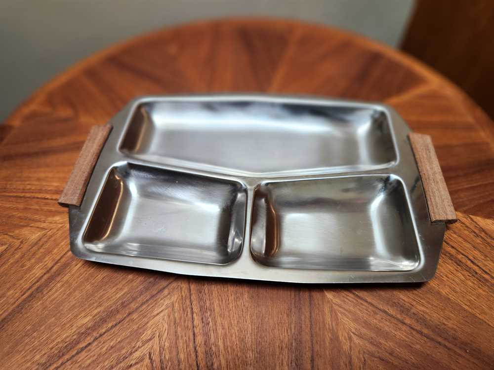 Teak and Stainless Steel Condiment Tray