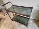 Smoked Glass, Chrome and Walnut Bar Cart