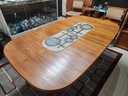 Gangso Mobler Dining Table w/ hand painted Italian Tiles and 1 Leaf.  Signed by artist.