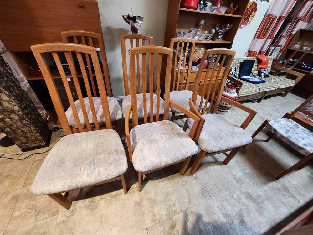 Set of Six Nordic Furniture Teak Highback Wide-Seat Dining Chairs w/ 2 arm chairs