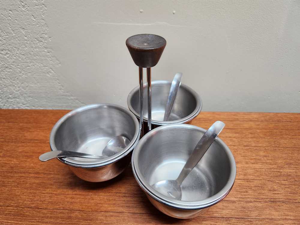 Chrome Tri - Condiment Holder with spoons