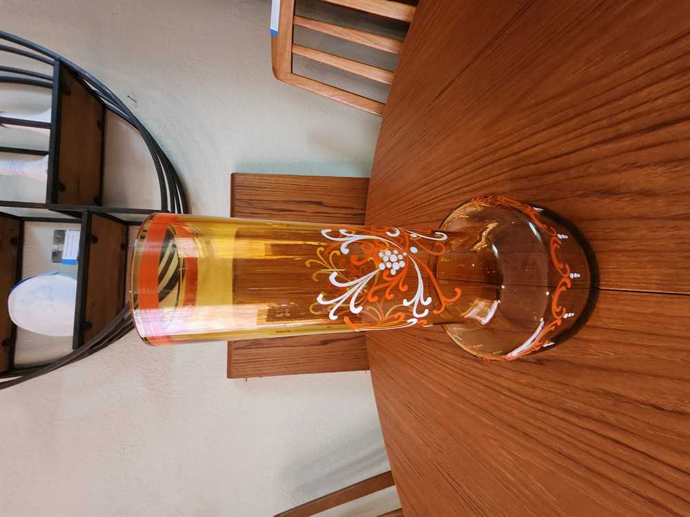 Vintage Hand Painted Amber Glass Vase