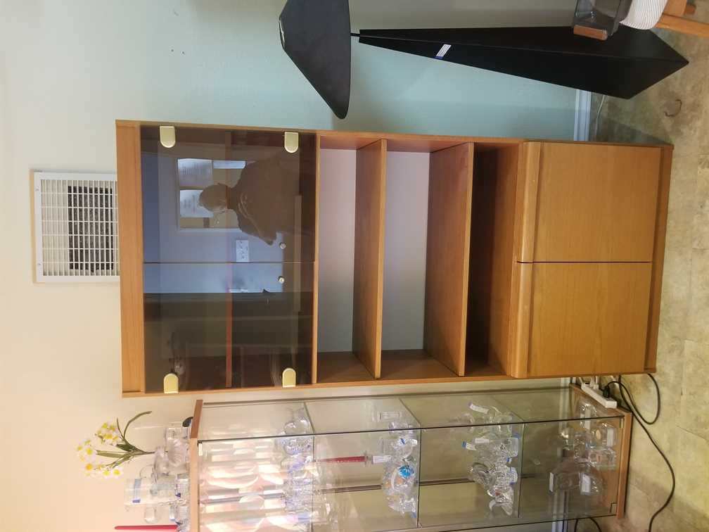 Mobican Teak Wall Unit w/ Smoked Glass and lighting
