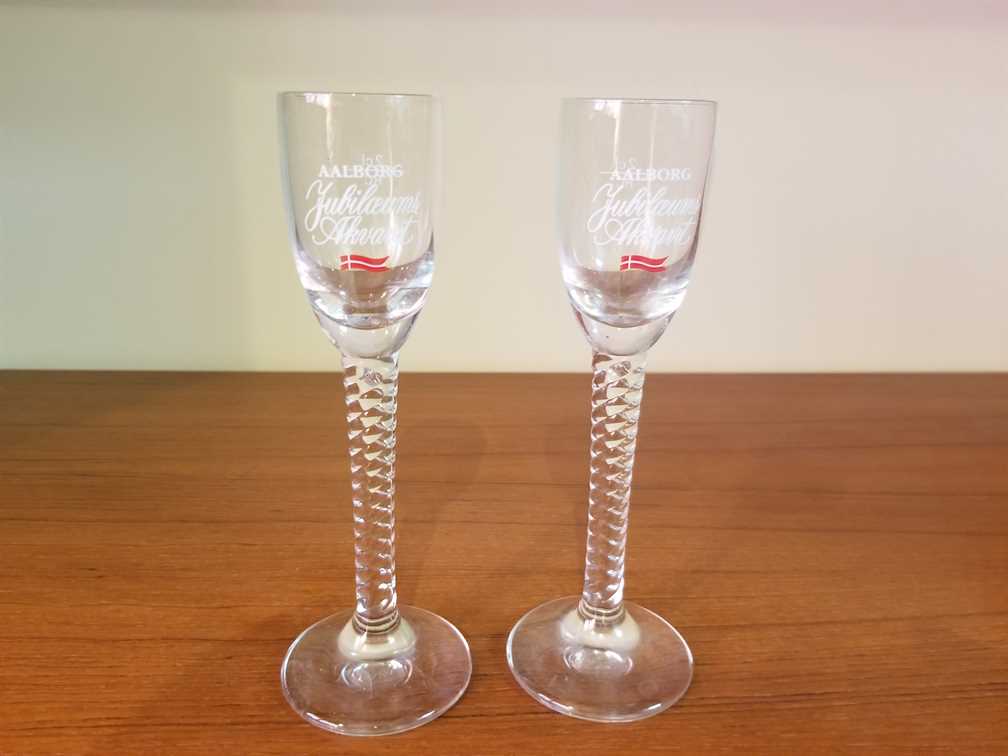 Pair of Aalborg Denmark Akvavit Glasses