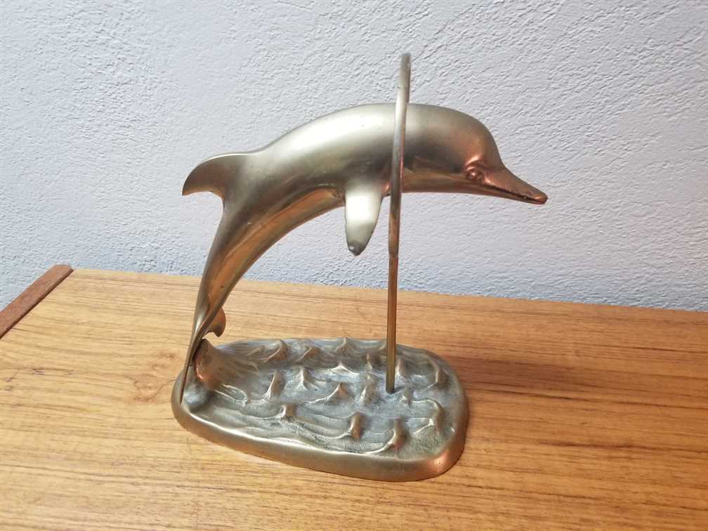 Brass Dolphin Jumping Through Hoop