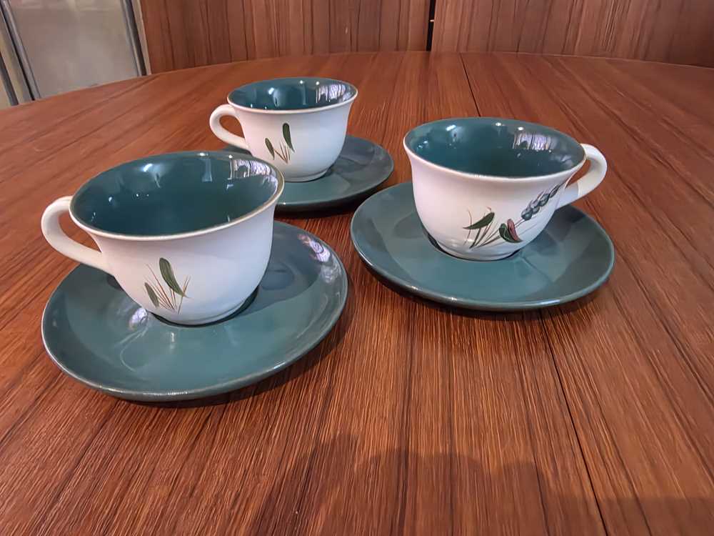 Set of three Denby Greenwheat Teacups & Saucers