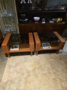 Pair of Teak End Tables w/ Smoked Glass Tops