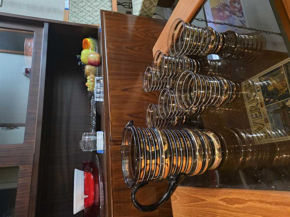 Set of 6 Amber and Gold Glasses with Pitcher
