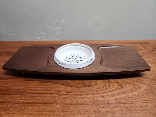 [MB01558] Teak Serving Tray With Dip Bowl Made in Japan