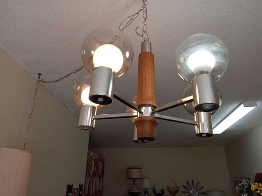 [CT00143] Teak & Chrome Swag Lamp