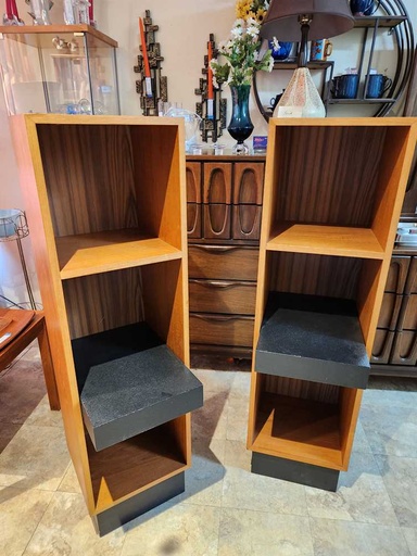 [MB01728] Teak Bookcase w/ One Adjustable Faux Leather Bound Shelf