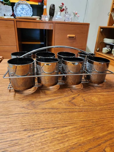 [CT00169] Set of 8 Vintage Zig Zag Glasses in Caddy