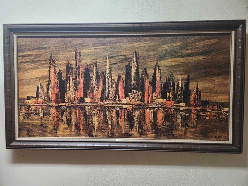 [MB01831] Brutalist Cityscape Lithograph- "Bronze Skyline" by Carter