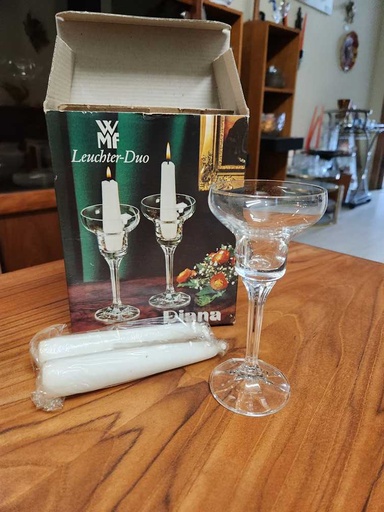 [MB01904] Pair 1970's WMF Germany Crystal "Diana" Candle Holders - New in Box