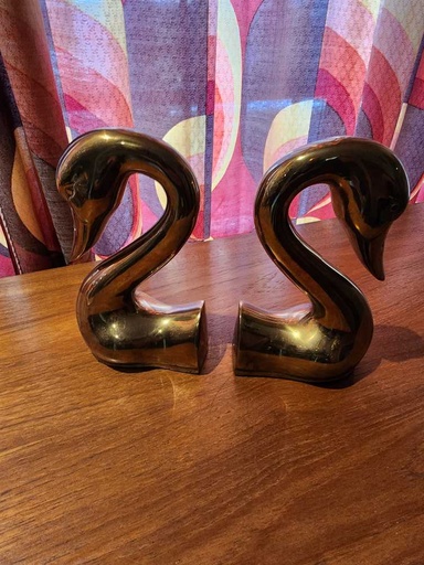 [MB01980] Pair of Brass Swan Bookends