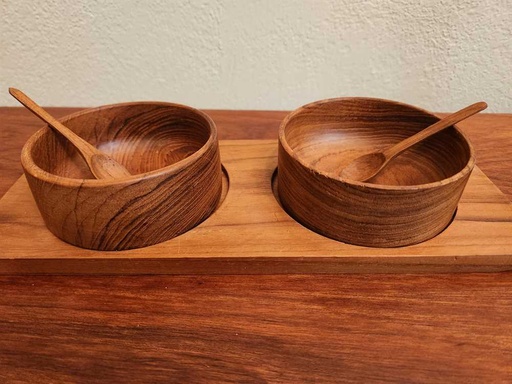 [MB01998] Teak Condiment Tray with bowls and spoons