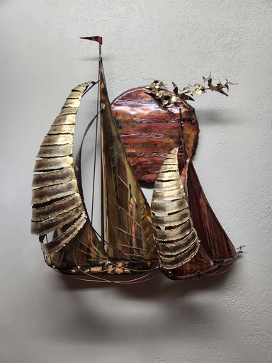 [MB02107] Torch Art Sailboats Under Sun Wall Hanging